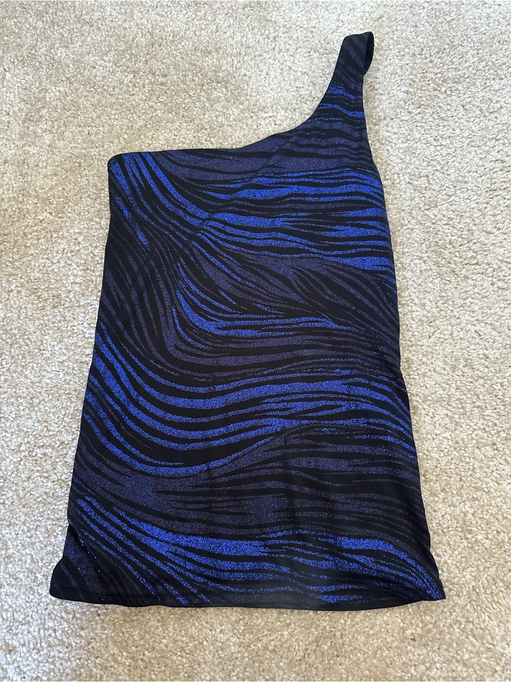Pimke Sparkle One Shoulder Shimmer Zebra Print Top